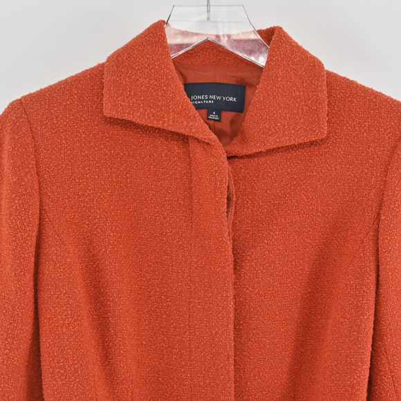 JONES NY Womens Wool Tweed Jacket Size 4 Red Orange Belted Button Retro Collared - Picture 10 of 13